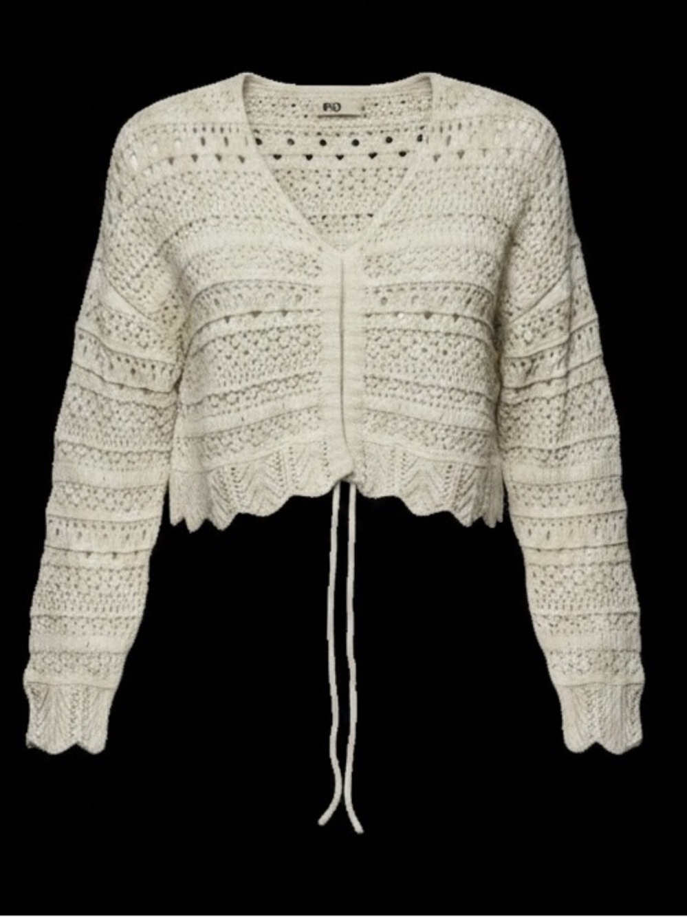 SO Cream Open Knit Pointelle Cropped Cardigan Tie Front Sweater Size S
